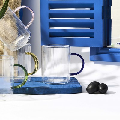 Small Clear Glass Mug with Colored Handle