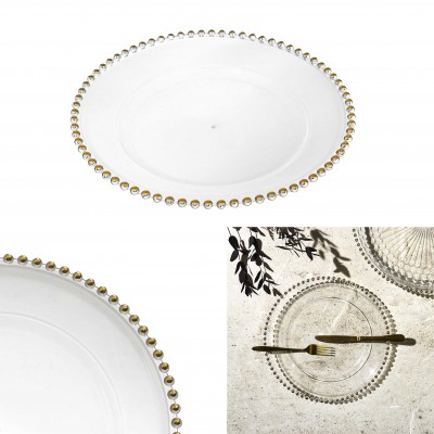 Glass Dinner Plate with Gold Rim