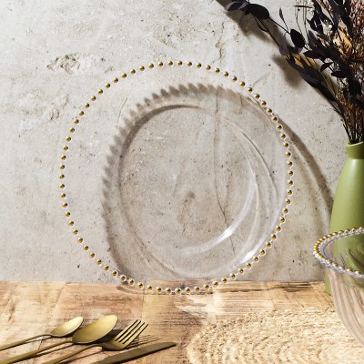 Glass Dinner Plate with Gold Rim