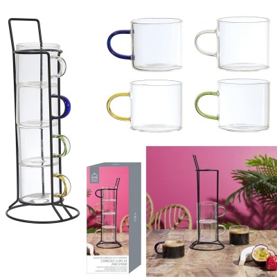 Tasses Espresso en Verre x4 avec Support Métallique | Senbonsplans Dakar