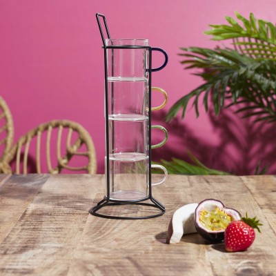 Glass Espresso Cups x4 with Metal Stand | Senbonsplans Dakar