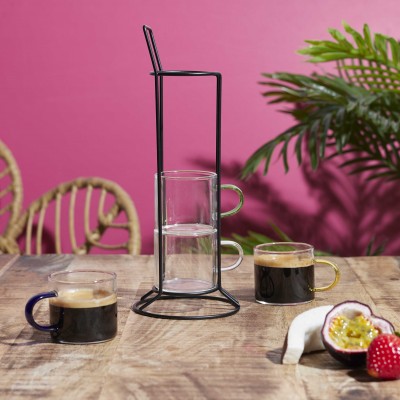 Tasses Espresso en Verre x4 avec Support Métallique | Senbonsplans Dakar