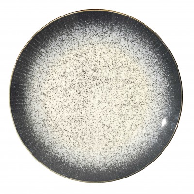 Assiette plate en céramique effet moucheté avec bord contrasté