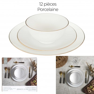White Porcelain Soup Plate with Decorative Rim