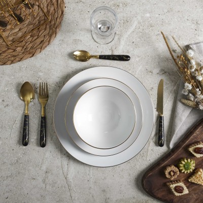 Assiette Creuse Porcelaine Blanche Liseré Décoratif | Senbonsplans Dakar