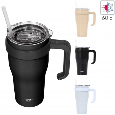Mug isotherme avec paille et poignée – grande capacité