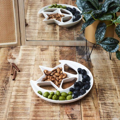 Moon & Star Serving Plate – White Ceramic Ø25.5 x H3 cm