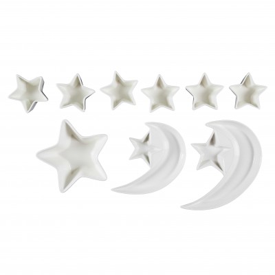 Moon and Star Porcelain Serving Set – 9-Piece Decorative Plates for Appetizers and Desserts