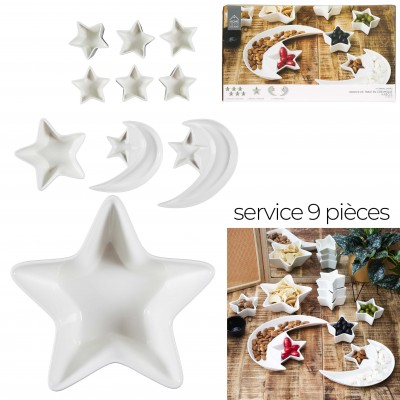 Moon and Star Porcelain Serving Set – 9-Piece Decorative Plates for Appetizers and Desserts