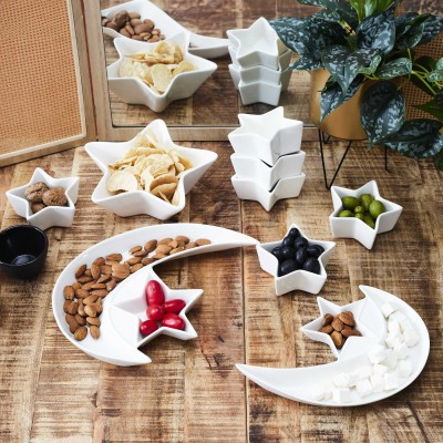 Moon and Star Porcelain Serving Set – 9-Piece Decorative Plates for Appetizers and Desserts