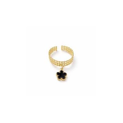 Bague Trèfle Ajustable Dorée - Nacre Blanche/Noire | Senbonsplans Dakar