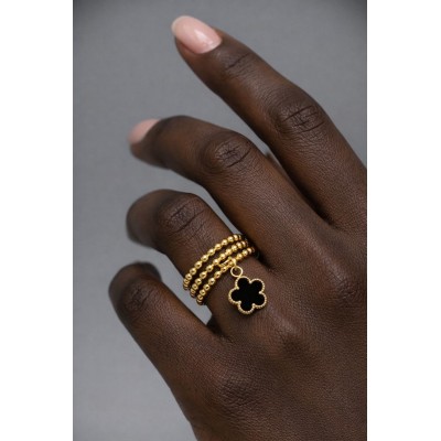 Bague Trèfle Ajustable Dorée - Nacre Blanche/Noire | Senbonsplans Dakar
