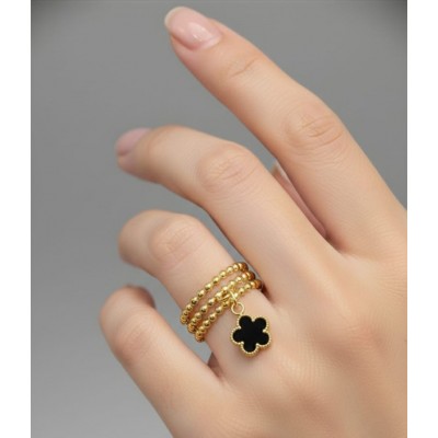 Bague Trèfle Ajustable Dorée - Nacre Blanche/Noire | Senbonsplans Dakar