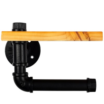 Wall-Mounted Wooden Shelf with Toilet Paper Holder