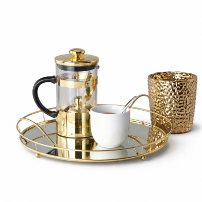 Gold Round Serving Tray with Handles – Decorative Serving Tray