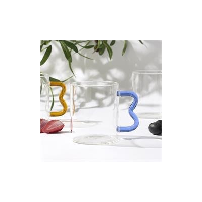 COLOURED ZIG ZAG HANDLE GLASS MUG