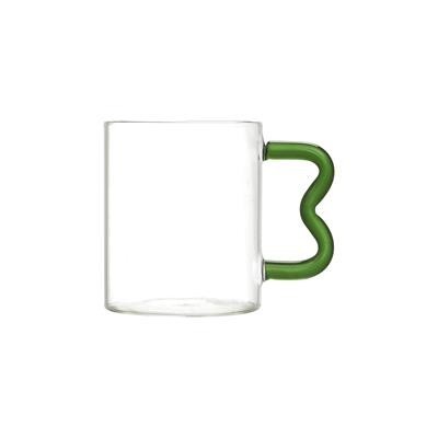 COLOURED ZIG ZAG HANDLE GLASS MUG