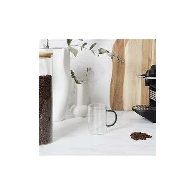 COLOURED HANDLE GLASS MUG