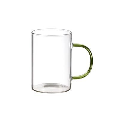 COLOURED HANDLE GLASS MUG