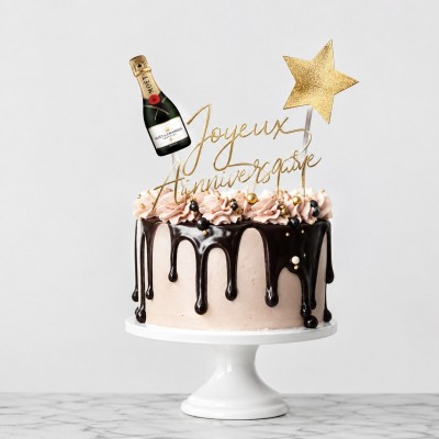 Décoration de gâteau « Joyeux Anniversaire » – Cake topper doré