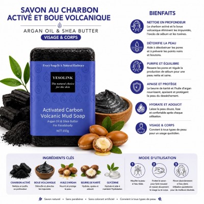 Savon au charbon actif et boue volcanique
