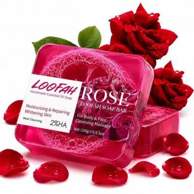Savon à la rose et à la loofah