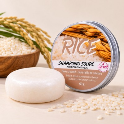 Shampooing Solide au Riz Bio 60 g, Cheveux Secs – Sénégal