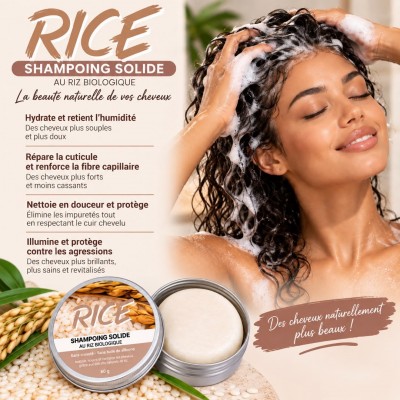 Shampooing Solide au Riz Bio 60 g, Cheveux Secs – Sénégal