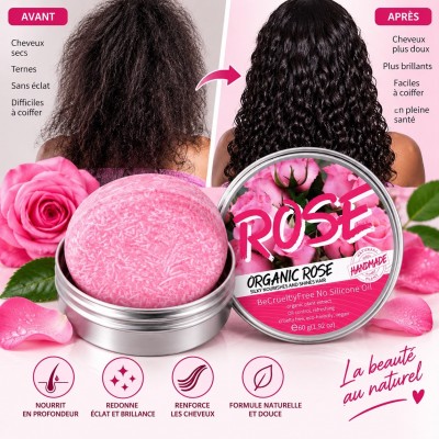 Organic Rose Bar Shampoo 60 g, Silky Hair – Senegal