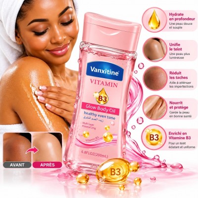 Huile corporelle Vanxitine à la vitamine B3, bienfaits pour une peau hydratée et lumineuse