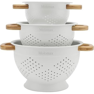 Passoire en métal avec poignées en bois - Lot de 3