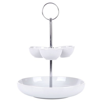 Stand à gâteau Tier Porcelaine Blanc 2 niveaux 22 cm