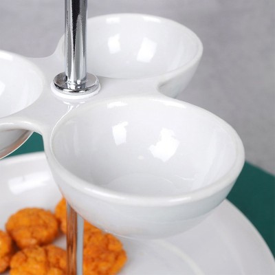 Stand à gâteau Tier Porcelaine Blanc 2 niveaux 22 cm