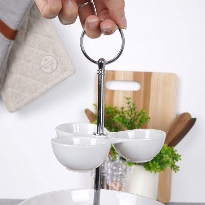 Stand à gâteau Tier Porcelaine Blanc 2 niveaux 22 cm