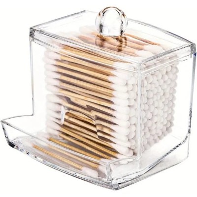 Distributeur de Cotons-Tiges Transparent – Rangement Salle de Bain