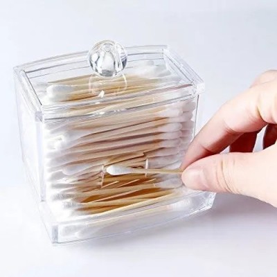 Distributeur de Cotons-Tiges Transparent – Rangement Salle de Bain