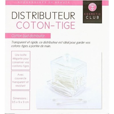 Distributeur de Cotons-Tiges Transparent – Rangement Salle de Bain