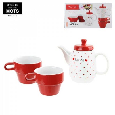 Coffret Théière en Forme de Cœur avec 2 Tasses