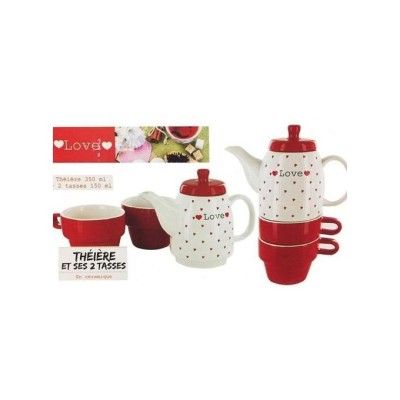 Coffret Théière en Forme de Cœur avec 2 Tasses
