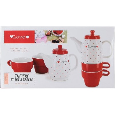 COFFRET THEIERE COEUR AVEC 2 TASSES