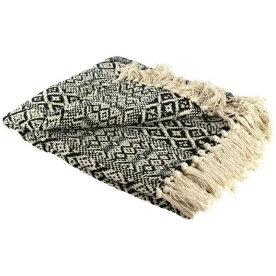 Plaid Ethnique à Carreaux Avec Franges 120 X 150 Cm