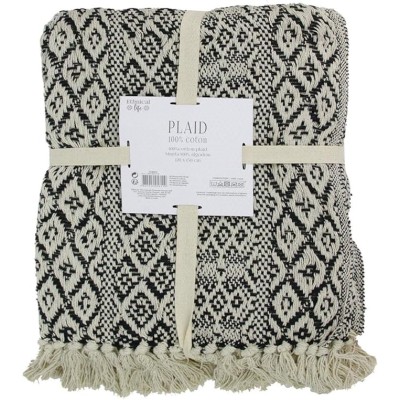 Plaid Ethnique à Carreaux Avec Franges 120 X 150 Cm