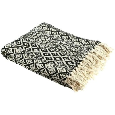 Plaid Ethnique à Carreaux Avec Franges 120 X 150 Cm