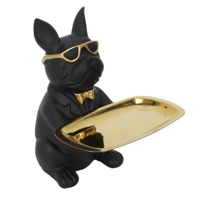 Sculpture Deco Bulldog Noir Vide Poche 21cm